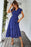 PRETTYGARDEN Women's Floral Summer Dress Wrap V Neck Short Sleeve Belted Ruffle Hem A-Line Bohemian Maxi Dresses (Solid Blue,Small)
