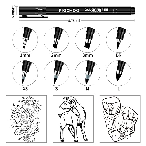 Piochoo Calligraphy Pens,8 Size Calligraphy Pens for Writing,Brush Pens Calligraphy Set for Beginners, Hand Lettering Pens