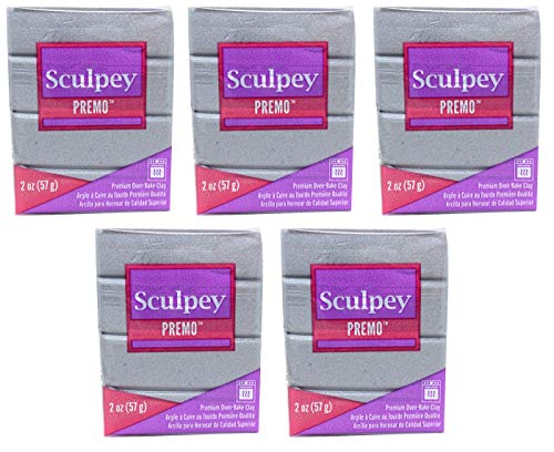Sculpey Premo Sculpting Compound Oven-Bake Clay – Silver - Great for School and Art Projects – 2 Ounce (Pack of 5)
