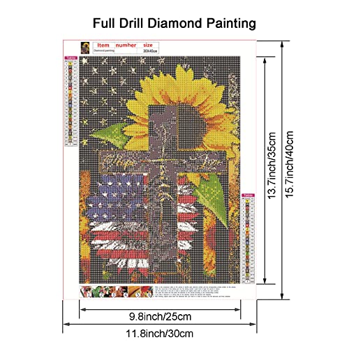 Maripabon 5D Sunflowers Diamond Painting Kits for Adults Full Drill National Flag Cross DIY Round Diamond Art Kits Flowers Picture Art for Home Wall Decor,11.8x15.7 inch