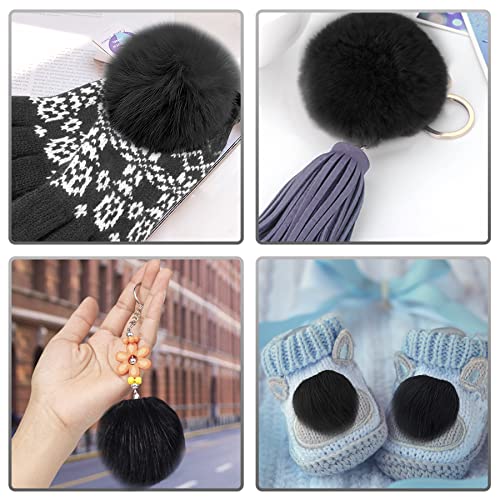SIQUK 30 Pieces Faux Fur Pom Pom Balls Fluffy Pom Pom with Elastic Loop Black Pom Pom for Hats Beanie Shoes Scarves Gloves Bags Accessories