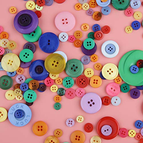 Greentime 600-700 PCS Mixed Color Assorted Sizes Round Resin Buttons for Crafts Sewing DIY Manual Button Painting DIY Handmade Ornament Buttons