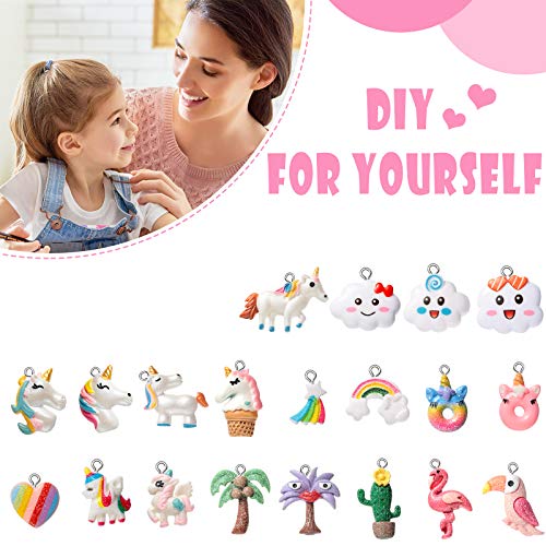 20 Pieces Unicorn Resin Charms for Jewelry Making Rainbow Cloud Flamingo Pendant for Kids Girls Earring Bracelet DIY Craft Unicorn Party Favors
