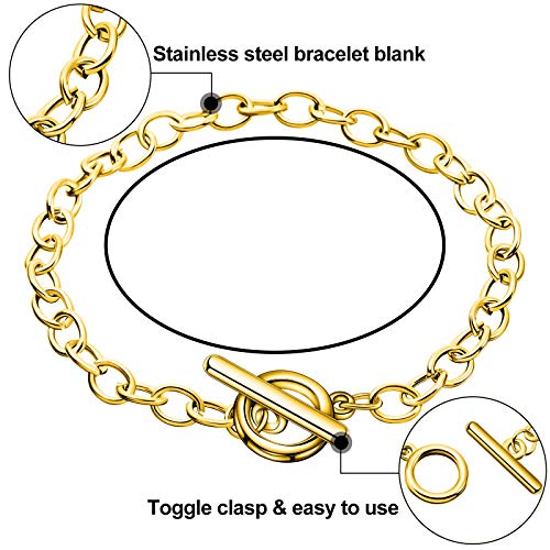Junkin 20 Pieces Chain Bracelets Stainless Steel Link Bracelet Round Link Chain Bracelets with OT Toggle Clasp Jewelry Bracelet Making Chain for Women Girls Valentine's Day Present (Gold)