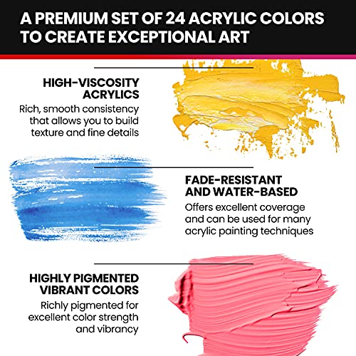 WEISBRANDT UltraColor Artist Quality Acrylic Paint Set, 24 Vibrant Colors, 0.74 oz/22ml Tubes, for Canvas, Wood, Ceramic, Fabric, Non Toxic-Fading