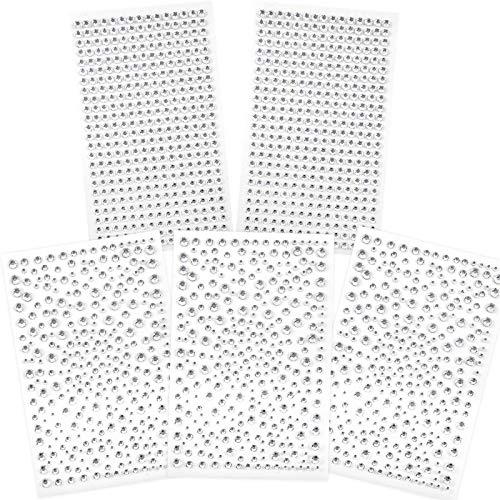 OUTUXED 1725pcs Clear Rhinestones Stickers Self Adhesive Bling Gems Jewels Stickers, Stick on Rhinestone Strips for Hair Face Nail Makeup Clothes Shoes Bags DIY Craft, Assorted Size
