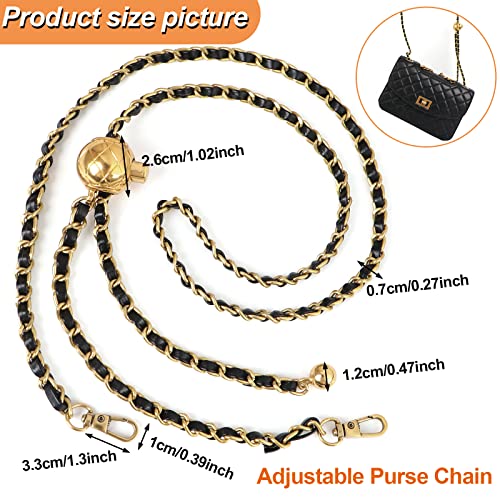 craftshou 2 Pack Adjustable Purse Chain Strap Metal Bag Strap Purse Chain,Replacement for Shoulder Crossbody Bag Handbag Straps(47 Inchs,White/Black)