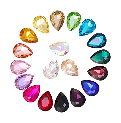 Jyukan DIY Teardrop Crystal AB Resin Rhinestone Pointback Glass Faceted Jewelry Making Craft (50Pcs)