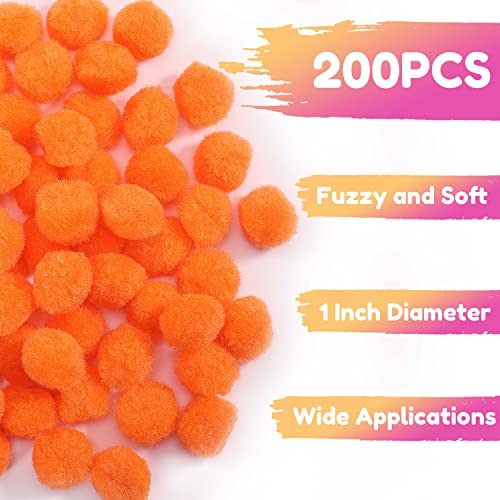 Caydo 200 Pieces Orange Pom Poms, 1 Inch Craft Pom Poms for Hobby Supplies and DIY Creative Crafts Christmas Decorations