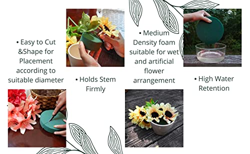 FLOFARE Pack of 4 Round Floral Foam Blocks for Fresh and Artificial Flowers, Styrofoam for Artificial Flowers each (8" X 1.5"), Dry & Wet Green Flower Foam for Flower Arrangements and Florist Supplies