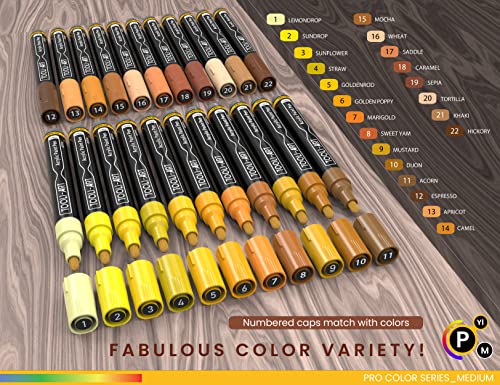 TOOLI-ART 22 Acrylic Paint Markers Paint Pens Pro Color Series Set 3mm Medium Tip for Rock Painting, Glass, Mugs, Wood, Metal, Glass Paint, Canvas, DIY. Non Toxic, Waterbased, Quick Drying (YELLOWS)