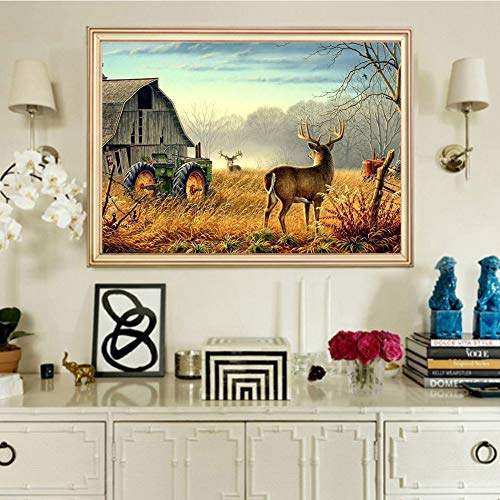 5D Diamond Painting Kits for Adults Kids, DIY Round Deer Full Drill Rhinestone Art Craft for Home Wall Decorr 15.7 X 11.8 Inch by Cenda