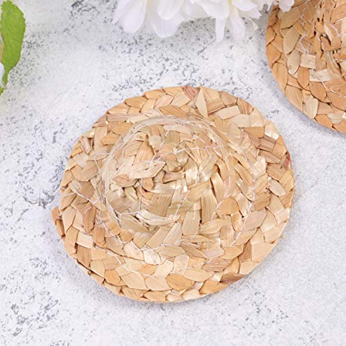 Toyvian Mini Doll Straw Hat Handcraft Doll Straw Cap Woven Cap DIY Material Straw Hat Natural Mini Hand Knitting Hat for Handcraft Doll Toy 12pcs (8cm)