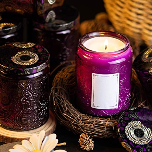 Purple Embossed Glass Candle Container with Lid and Labels, 8 oz - Pack of 9