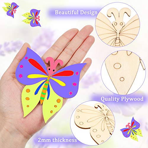 25 Pieces Wooden Butterfly Crafts Unfinished Wooden Butterfly Blank Butterfly Wooden Paint Crafts for Kids Painting, DIY Craft, Tags and Home Decorations, 5 Styles, 4 x 6 Inch
