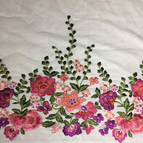 15.7" Width Floral Flower Colorful Embroidered Lace Trim Lace Fabric Sewing on Applique Patches by The Yard for DIY Handmade Clothing Evening Dress Home Decoration (2 Yard)