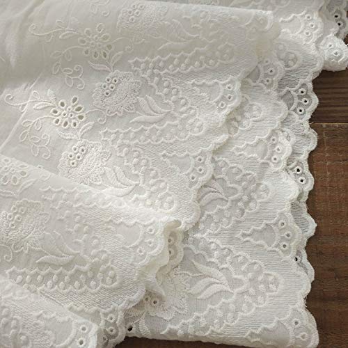 2 Yards of 10.6 inches Width Premium Vintage Floral Embroidery Eyelet Cotton Lace Fabric Trim