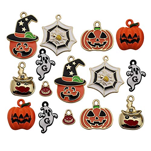 21pcs Assorted Gold Plated Enamel Halloween Decorations Charm Pendant for DIY Jewelry Making Necklace Bracelet Earring DIY Jewelry Accessories Charms (M223)