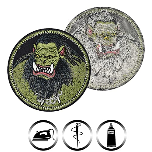 Ogre Monster Embroidered Patch to sew-on/Iron-on | Fantasy Creature Badge | Green Ogre Designed Applique Patches for Jeans, Jackets, Vests, Backpacks, Motorcycle Case 2.95X2.95 in