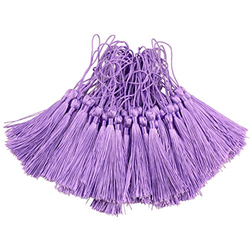 100pcs 13cm/5 Inch Silky Floss Bookmark Tassels with 2-Inch Cord Loop and Small Chinese Knot for Jewelry Making, Souvenir, Bookmarks, DIY Craft Accessory (Purple)