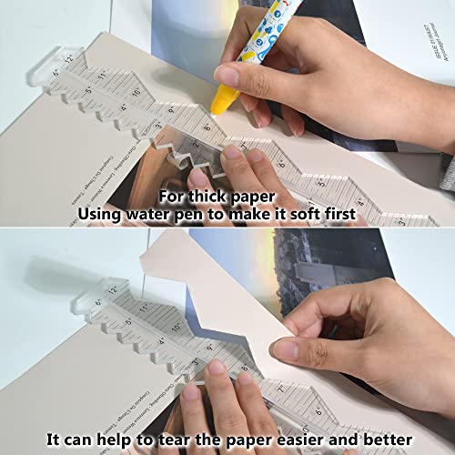 UPTTHOW Arylic Paper Tearing Ruler Craft Ruler for Cutting Paper to Wavy Line Jagged and Irregular Edges 12'' Measuring Tool for Engineering School Office Architect and Drawing-B