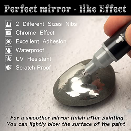 Brusarth Liquid Mirror Chrome Marker Paint Set, DIY Silver Art Liquid Mirror Chrome Marker pen for on Any surface (0.7 & 3.0mm Dual Tip)