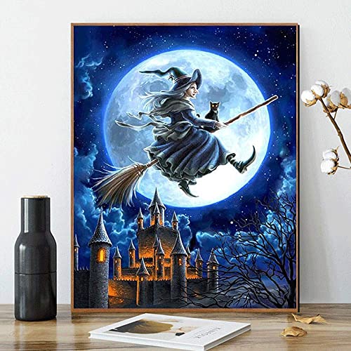 Kimily DIY Paint by Numbers for Adults Kids Halloween Cat Paint by Numbers DIY Painting Halloween Acrylic Paint by Numbers Painting Kit Home Wall Living Room Bedroom Decor Halloween Wizard Black Cat