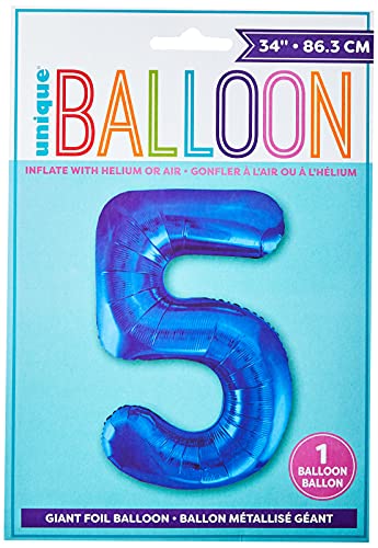 Blue Number 5 Shaped Foil Balloons - 34" (Pack Of 5) - Premium Quality Party Decorations For Birthdays, Anniversaries & Special Celebrations