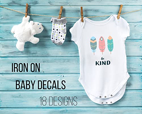 EKOI EmiKoi Iron on Decal for Baby Shower - Baby Body Suit Clothes (Woodlands Set 18PC) Iron on Baby Transfers for Baby Shower - Cute Appliques Decals Patches Fun Phrase Quotes Words