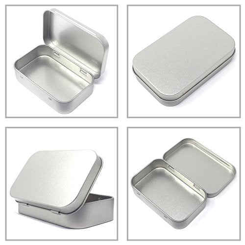 24 Pack Metal Rectangular Empty Hinged Tins Box Containers Mini Portable Box Small Storage Kit, Home Organizer, 3.75 by 2.45 by 0.8 Inch Silver