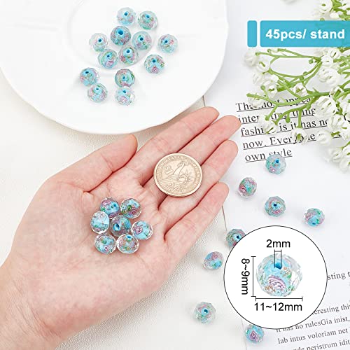 PH PandaHall 45pcs 9~12mm Gold Sand Lampwork Beads Glass Handmade Round Loose Beads for Rosary Making Jewelry Craft Making with 2mm Hole - Deep Sky Blue