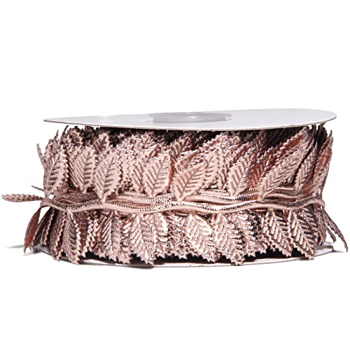 Rose Gold Leaves Ribbon for Wedding Party Home Decorations - 20 Yards - Leaf Trim Rope for Garland and DIY Crafts