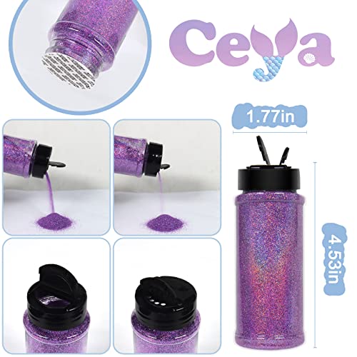 Ceya 3.5oz/ 100g Holographic Ultra Fine Glitter Powder Laser Light Purple Glitter 1/128” 0.008” 0.2mm for Slime Epoxy Resin Craft Tumbler Jewelry Nail Art Festival Makeup Painting Wedding Cards