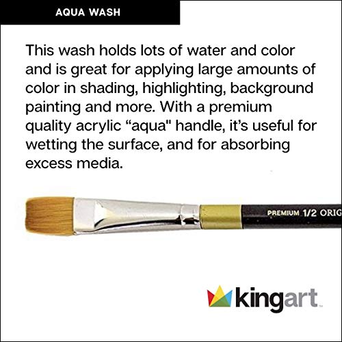 KINGART Original Gold 9550A-3/4 Aqua Flat Wash Series Premium Golden Taklon Multimedia Artist Brushes, Waterproof Acrylic Handle with Beveled Edge