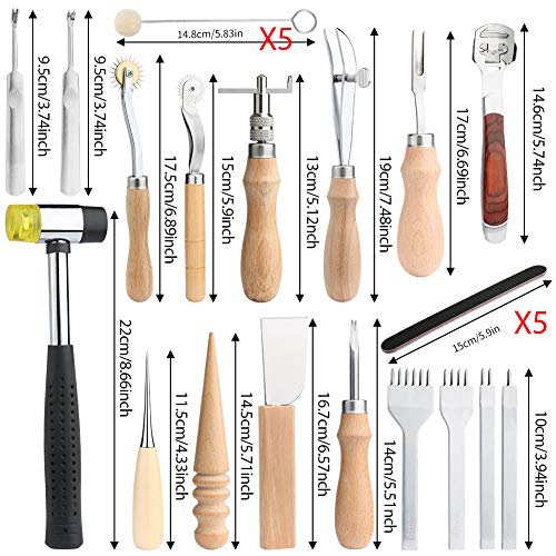 Leathercraft Hand Tools Kit, Leather Working Tools with Leather Prong Punch, Leather Hammer, Stitching Groover, Leather Skiver, and Other DIY Leather Craft Tools for Leather Making Projects