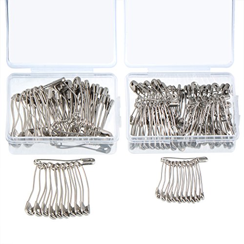 160 Pieces Curved Safety Pins Quilting Basting Pins with Plastic Cases, 2 Sizes, Steel