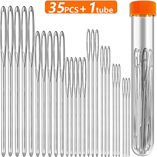 35 Pieces Large-Eye Blunt Needles, Stainless Steel Yarn Knitting Needles, Hand Sewing Needles for Hand Sewing, Crafting Knitting Weaving Stringing Needles, Perfect for Finishing Off Crochet Projects