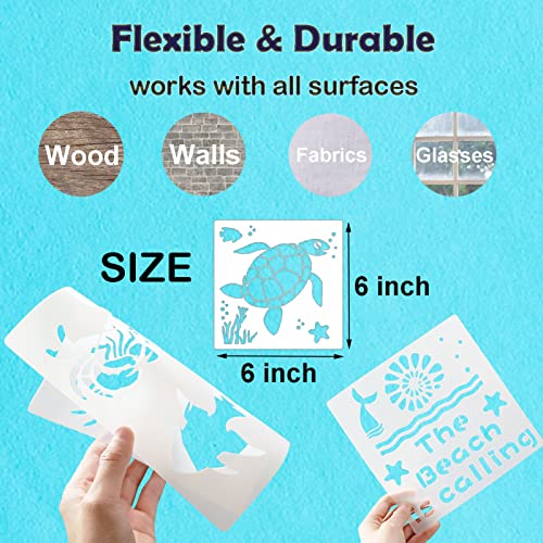 YEAJON 20 Pieces Sea Ocean Creatures Stencils Reusable Sea Animal Stencil for Painting on Wood, Wall, Fabric, Signs, Home Decor, Pillows, DIY Art Scrapbook Projects( 6 x 6 inch)