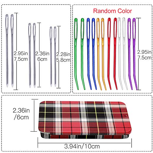 12 Pieces Yarn Needle, Tapestry Needle Bent Embroidery Needles Bent Tip Needles, and 6 Pieces Large-Eye Blunt Needles with Iron Box for Knitting Crochet (Random Color)