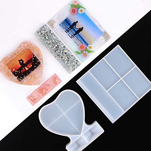 LET'S RESIN Epoxy Molds, Photo Frame Resin Molds Silicone, Large Size Picture Frames Silicone Molds for Epoxy Resin, Rectangle & Heart Shape Epoxy Resin Molds for DIY Home Table Décor