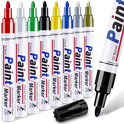 Permanent Paint Markers for Metal - 8 Oil Based Paint Markers, Medium Tip Paint Pens Paint Markers for Plastic Wood Fabric Glass Mugs Canvas Rock Painting, Waterproof Paint Pen DIY Craft Art Supplies