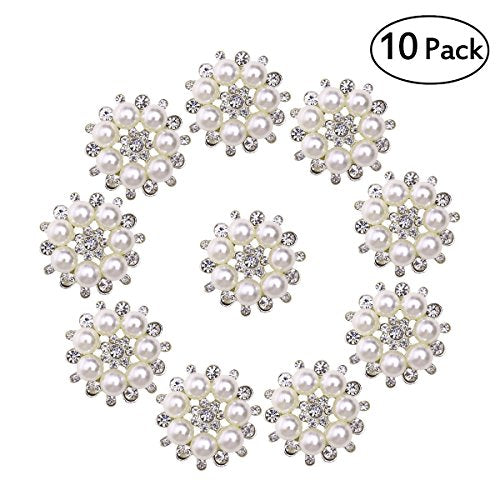 10 Pieces Pearl Rhinestone Buttons, Faux Pearl Snowflake Rhinestones Buttons, Flat Back Flower Rhinestone Buttons Pearl Sew on Clothing Buttons for DIY Crafts Jewelry Phone
