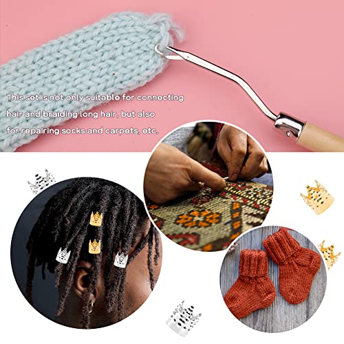 QMNNMA Dreadlock Crochet Hook, 3 Dreadlock Crochet Needle(0.75mm), 5 Different Size Bent Latch Hook, Crochet Needle for Hair Braiding with 40 Dreadlocks Hair Ring and Dreadlocks Tool