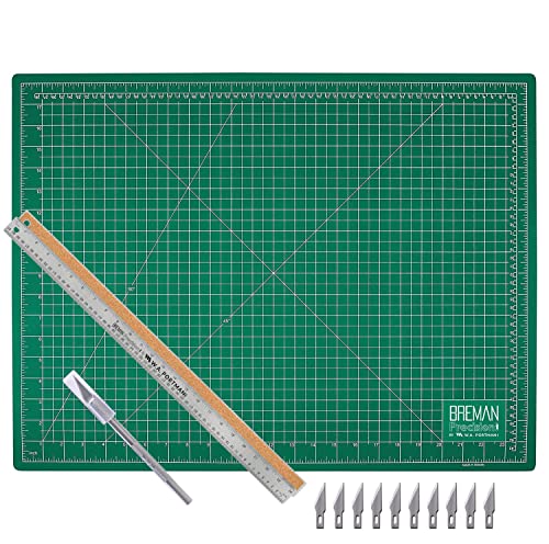 WA Portman Craft Cutting Mat Metal Ruler & Craft Knife Set - 18x24 Inch Self Healing Craft Cutting Mat - Hobby Knife Set - 10 Crafting Knife Blades - 24 Inch Cork-Backed Ruler - Precision Knife Set