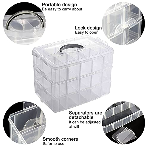 3-layer Stackable Craft Storage Containers - Plastic Craft Box Organizer With 30 Adjustable Compartments And Handle - Portable Beads Organizers And Storage For Arts And Crafts, Toy, Washi Tapes, Nail