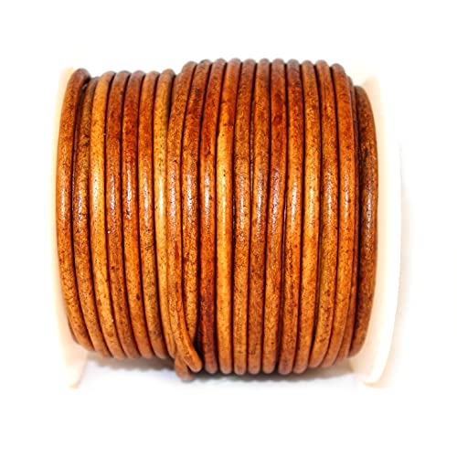 Cords Craft 1mm Round Leather Cord for Jewelry Making, Genuine Leather String Cording, Bracelets, Necklaces, Beading and Hobby Project, Pendent, DIY Craft, Roll of 21.87 Yards, Vintage, (Medium Brown)