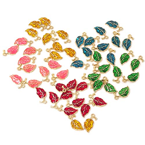 Honbay 50PCS Enamel Leaf Charms Pendant for Jewelry Making or DIY Crafts