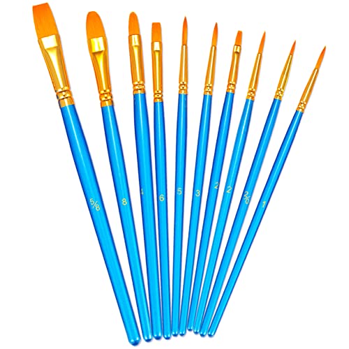 BOSOBO Paint Brush Set, 10pcs Round Pointed Tip Nylon Hair Artist Detail Paintbrushes, Professional Fine Acrylic Oil Watercolor Brushes for Face Nail Body Art Craft Model Miniature Painting, Blue