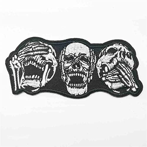 Skull Three Heads Skull Smile Yawn Skull Iron On Embroidered Clothes Patches Punk Black Iron on Embroidered Cloth Clothes Patch for Clothing Girls Boys DIY Craft