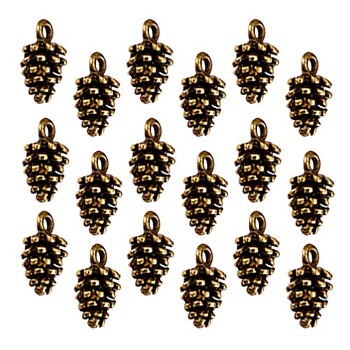 SUPVOX 50pcs Pinecone Charms Pendants Christmas Charms Beads Pendants for DIY Crafts Gift Bracelet Necklace Jewelry Making Antique Brass